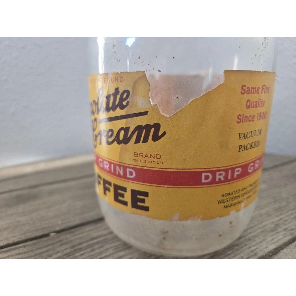 Vintage Chocolate Cream Drip Grind Coffee 1 Lb Jar Paper Label Zinc Lid Rustic